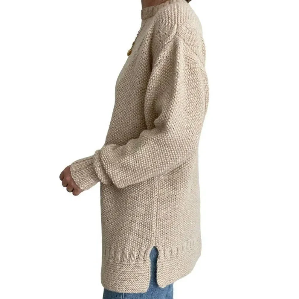 Vintage Womens Hand Knit Tan Beige Alpaca Oversized Soft Sweater Sz XL - Picture 7 of 8